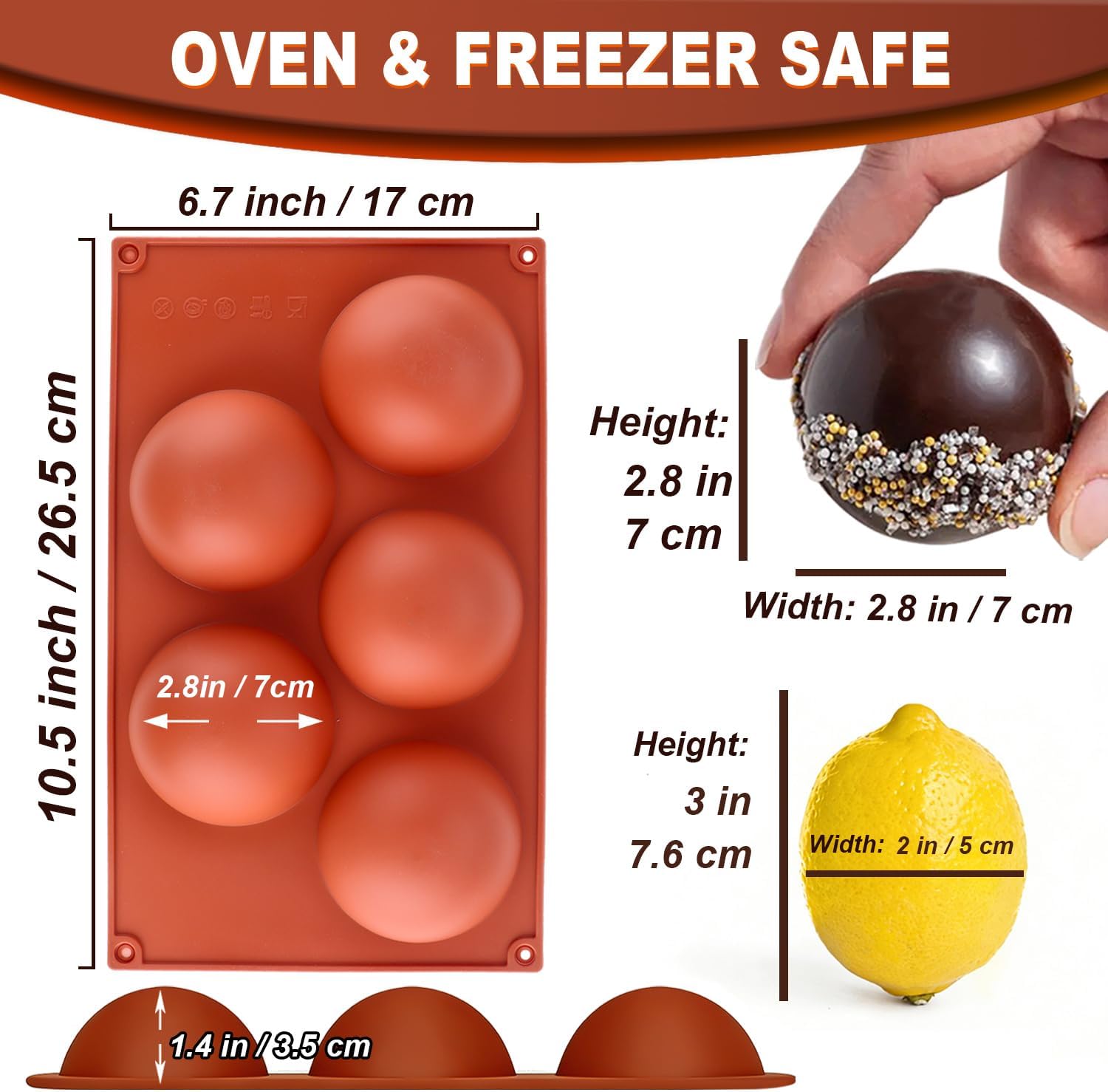Lerykin 3 Pack Extra Large 5-Cavity Semi Sphere Silicone Molds, Half Sphere Baking Mold Non-Stick for Making Big Size Hot Chocolate Bomb, Jelly, Cake, Dome Mousse