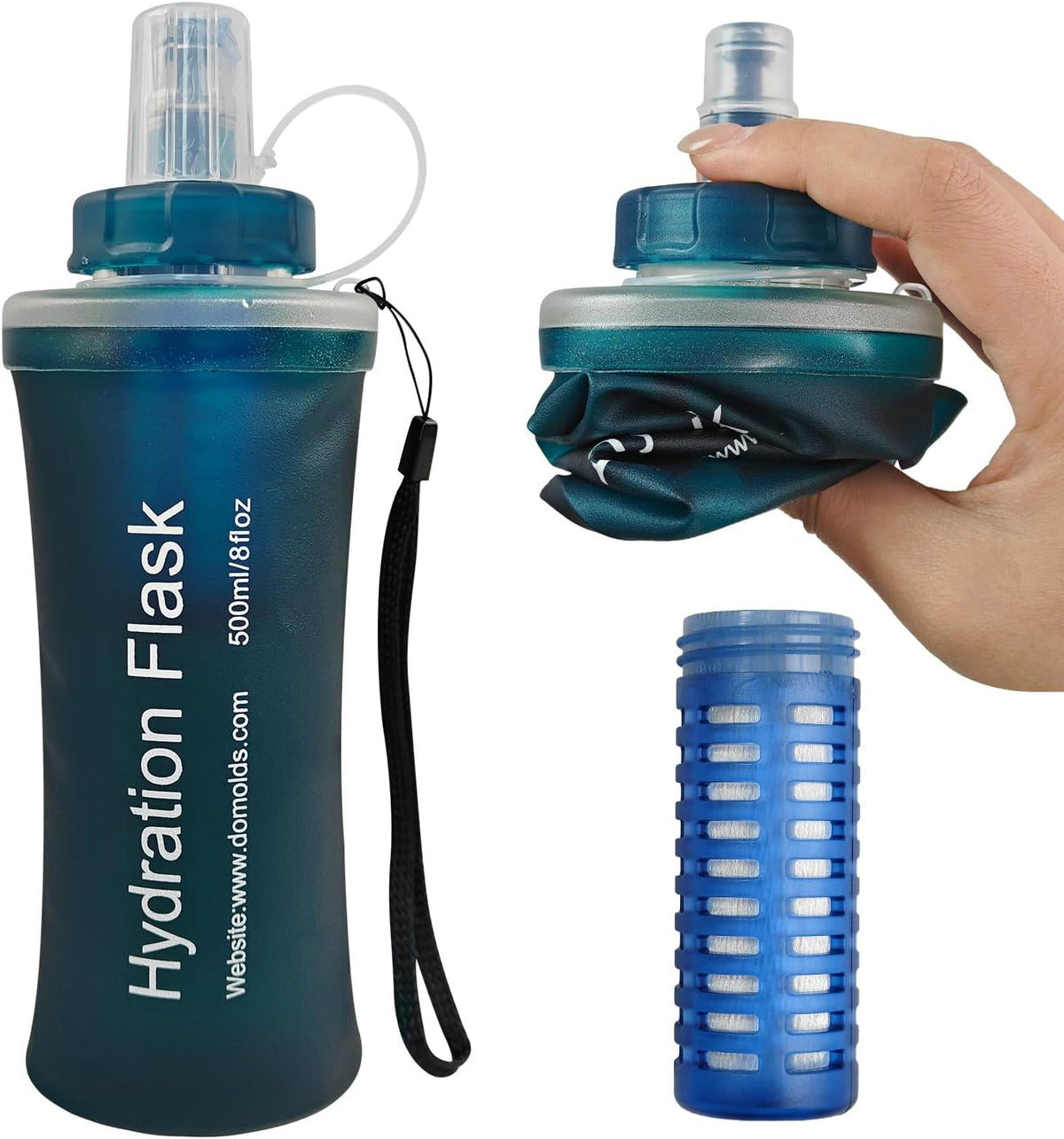 700ml Collapsible Water Bottle with Filter for Hiking Backpacking(Green)