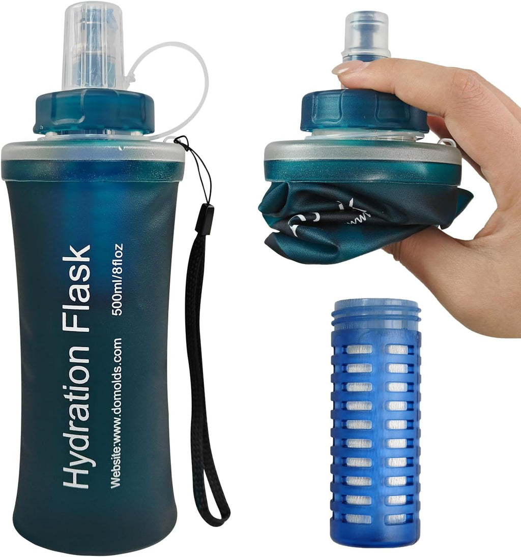 1L Collapsible Water Bottle with Filter for Hiking Backpacking(White)