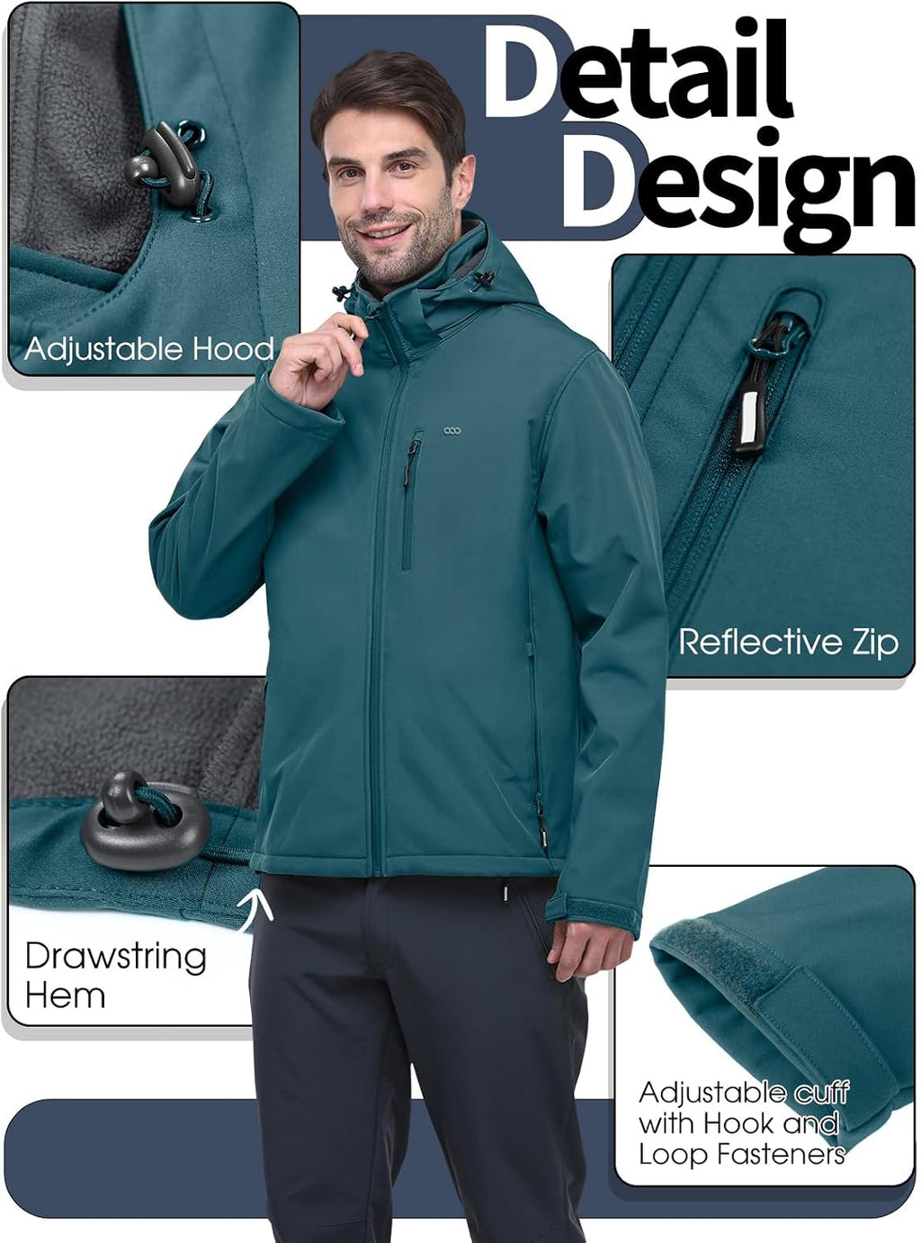 33,000ft Men's Hooded Softshell Jacket Waterproof Fleece Windbreaker Jacket