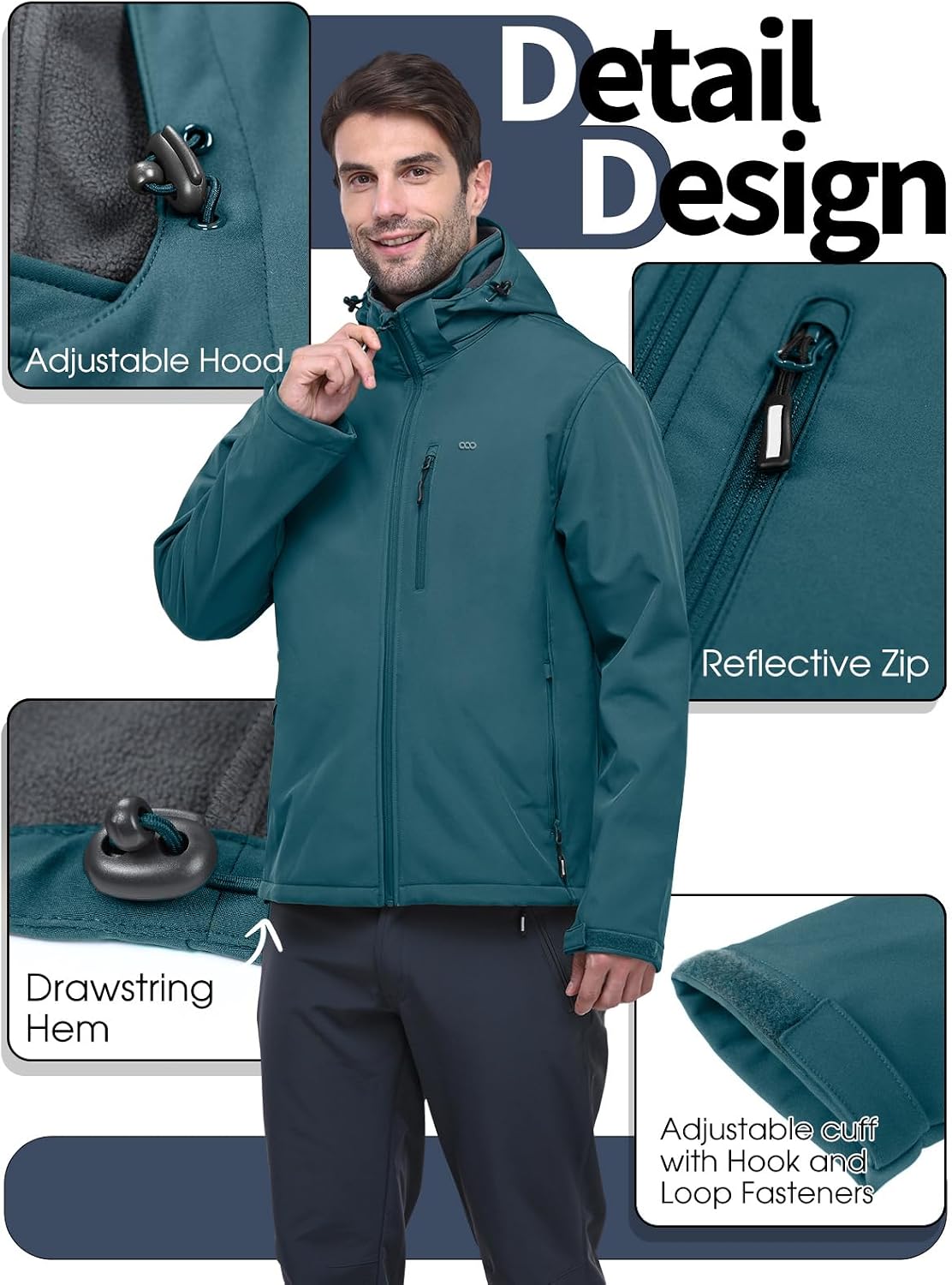 33,000ft Men's Hooded Softshell Jacket Waterproof Fleece Windbreaker Jacket