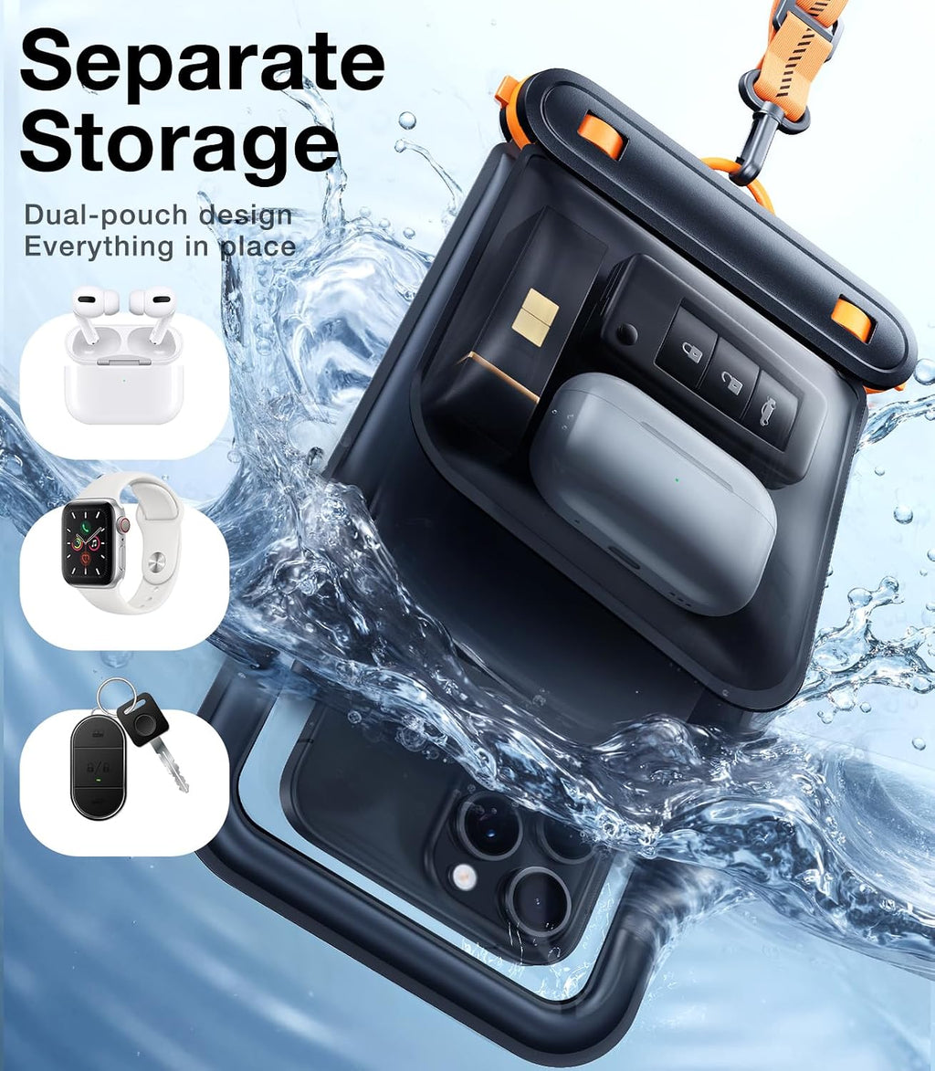 TORRAS IP68 Waterproof Phone Pouch Floating with Double Space 7.0", Black