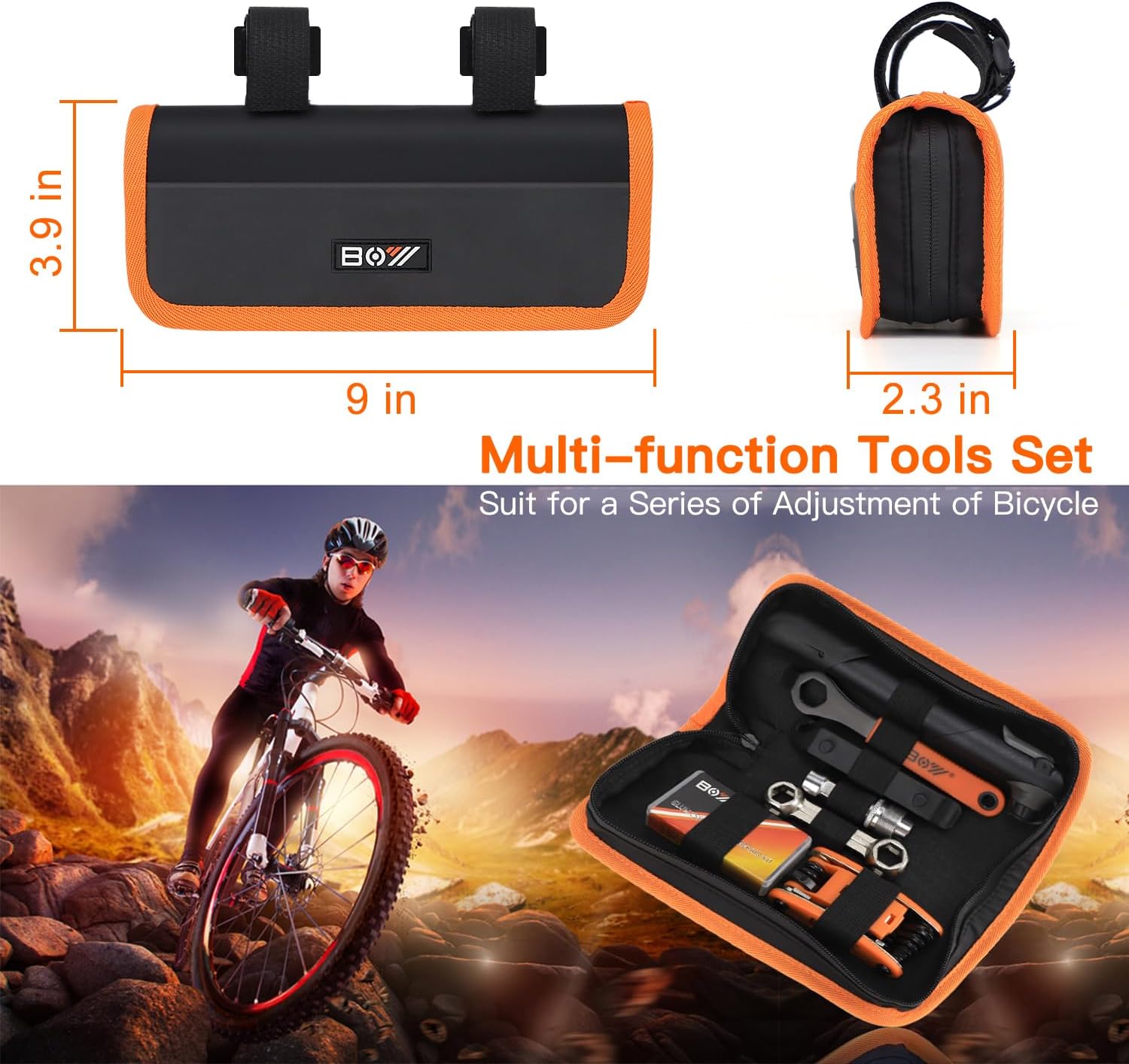 Bicycle Repair Bag With Tire Pump, Portable Tool Kit for Camping Travel - Bike Glueless Patches, Maintenance Essentials All in One Safety Kit