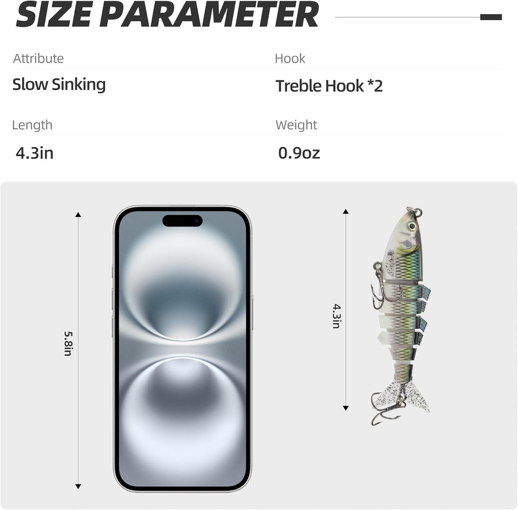 5PCS Lifelike Fishing Lures – Multi-Jointed Swimbait for Bass, Trout, Crappie, Walleye, Pike, Realistic Action with 3D Fish Eyes and Sharp Hooks, Perfect for Fishing Kits in Saltwater & Freshwater