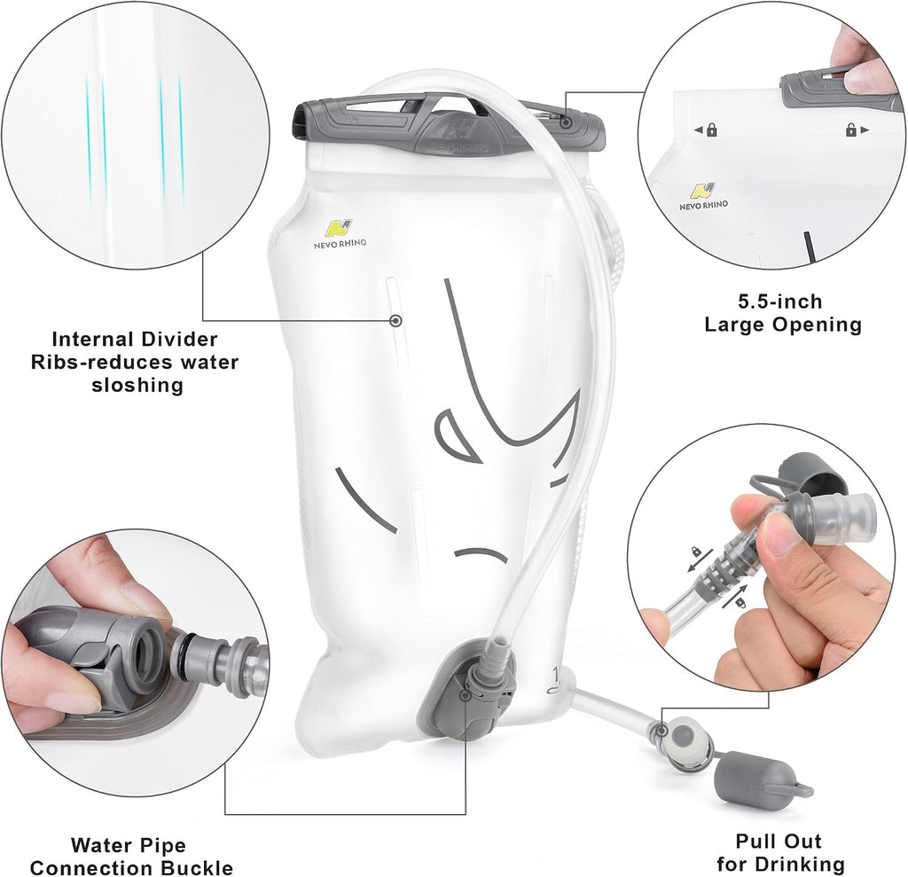 N NEVO RHINO Water Bladder 1L- 1.5L- 2L, Hydration Bladder for Running Vest