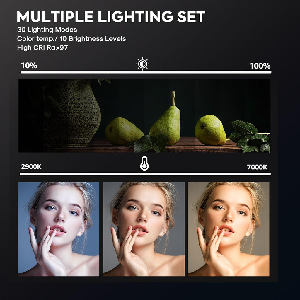 2-Pack Photography Lighting Kit, NiceVeedi 25W LED Video Light Kit, 2900-7000K Dimmable Studio Light with Tripod Stand, 73" Stream Light for Video Recording