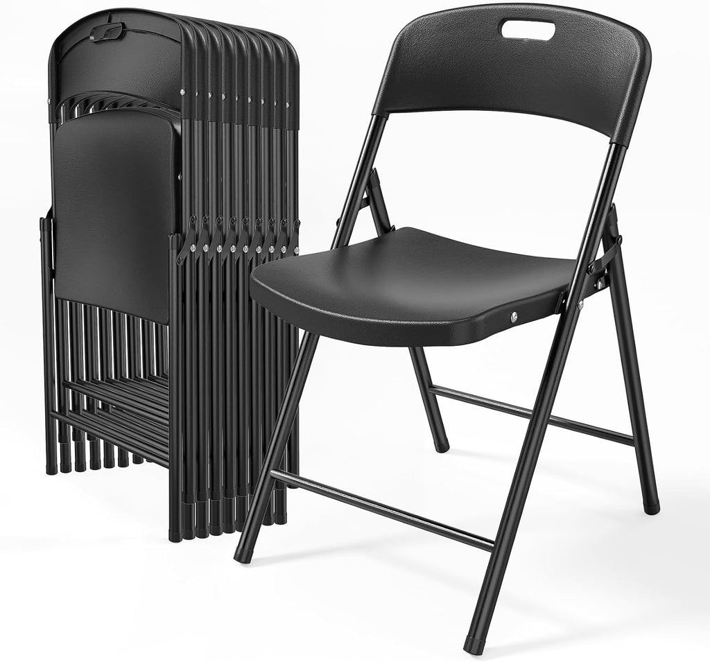Bonnlo 10-Pack Black Plastic Folding Chairs, Portable Seat with Sturdy Steel Frame for Indoor &amp; Outdoor Use, Perfect for Banquet, Party, Wedding, Office, and Camping