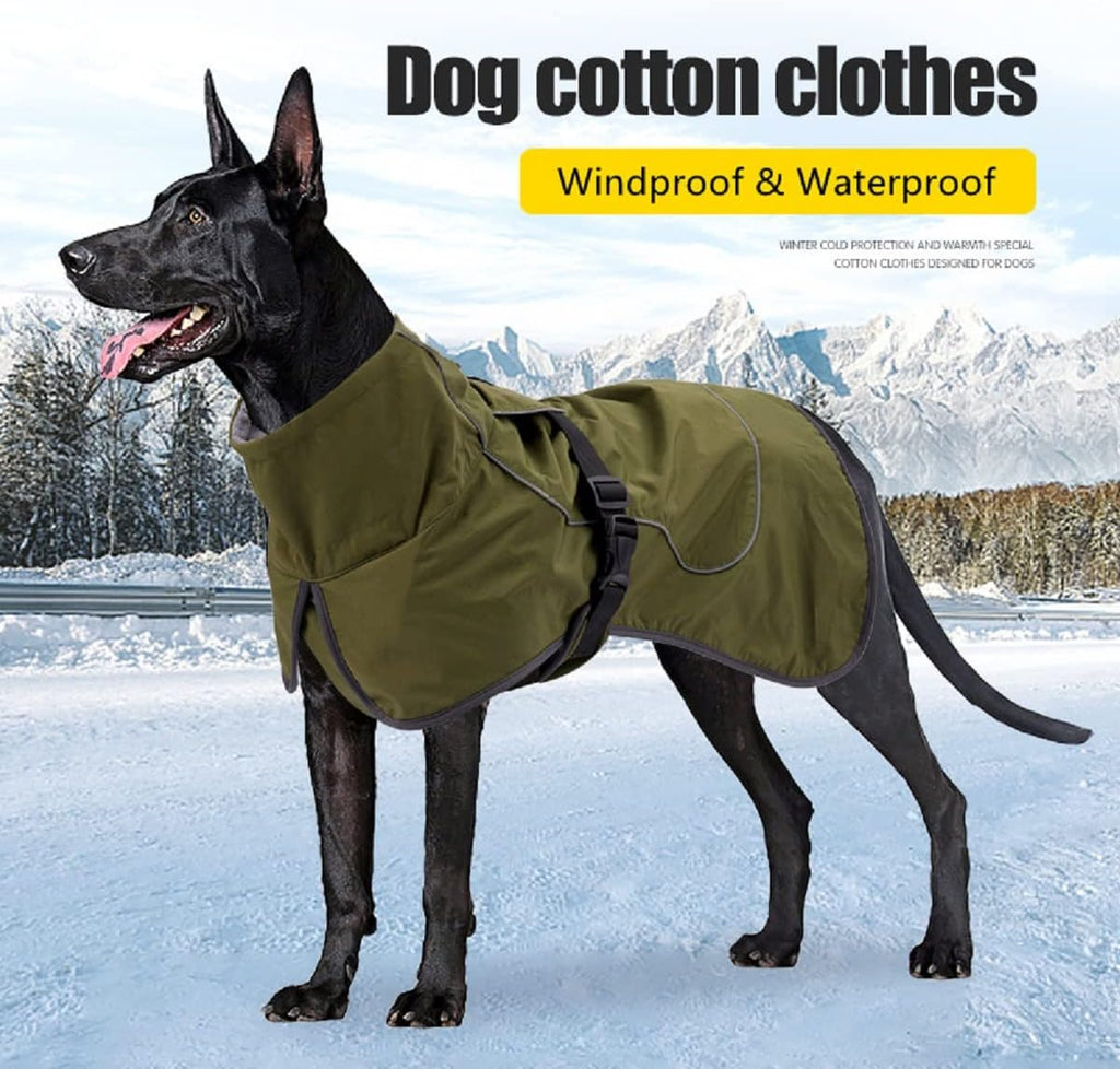 Dog Raincoat - Waterproof Winter Jacket with Velvet Inner, Reflective Strip, Black, 3XL
