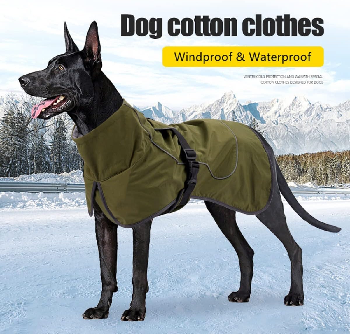 Dog Raincoat - Waterproof Winter Jacket with Velvet Inner, Reflective Strip, Black, 3XL