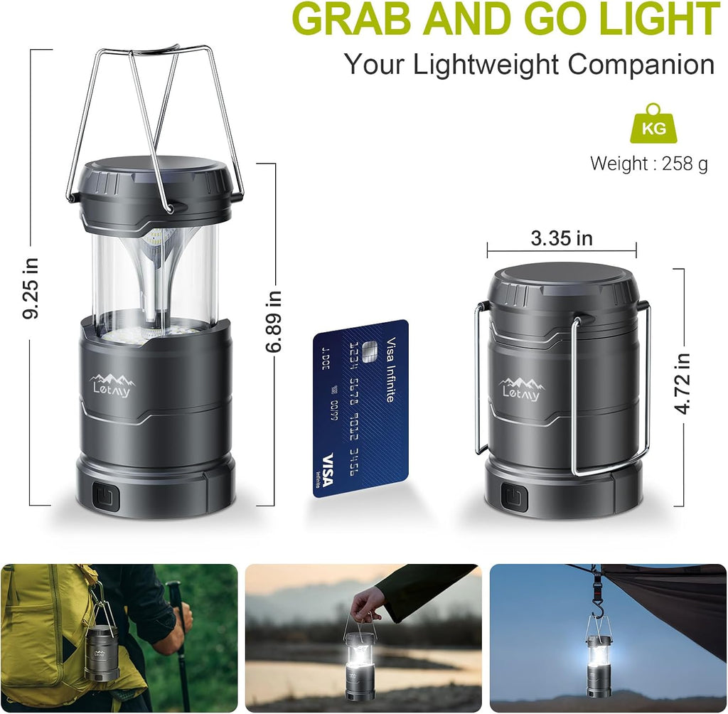 LETMY LED Camping Lantern for Power Outages, 3 Color Modes & Dimmable Battery Powered Lantern, IPX4 Waterproof & Collapsible, Lanterns Flashlight Survival Kits for Emergency Hurricane Hiking, 4 Pack