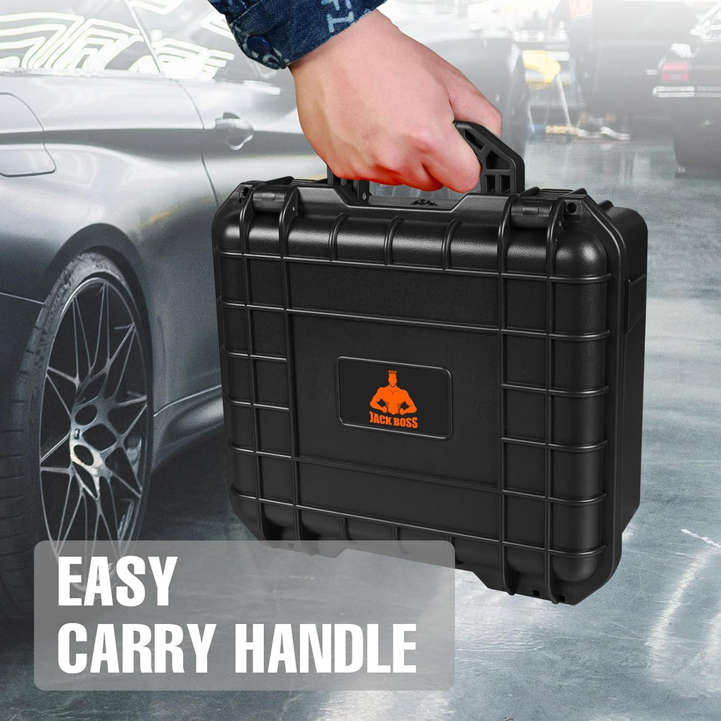 Jack Boss Hard Case, 13.6x11.4x6 Inch Portable Weather Waterproof Protective Camera Case with Customizable Foam, Fit Use of Drones, Camera, Equipments,Black