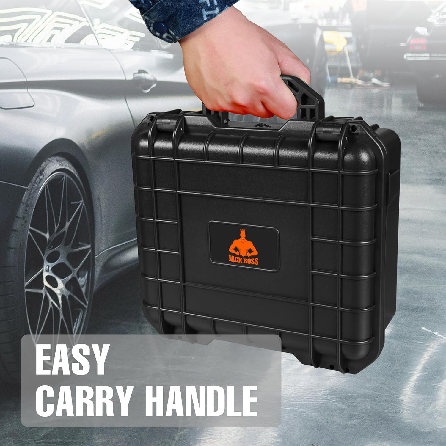 Jack Boss Hard Case, 13.6x11.4x6 Inch Portable Weather Waterproof Protective Camera Case with Customizable Foam, Fit Use of Drones, Camera, Equipments,Black