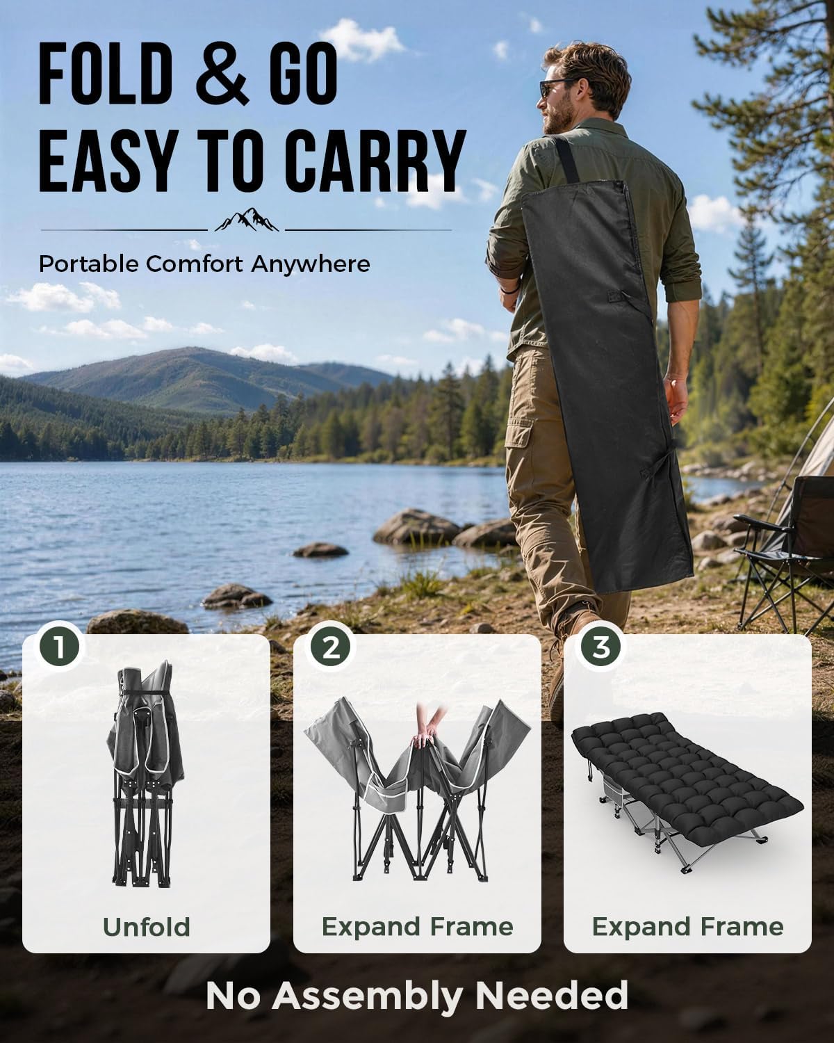 ZENPETIO XXL Folding Camping Cot for Adults, 32" Heavy-Duty Extra Wide Cots