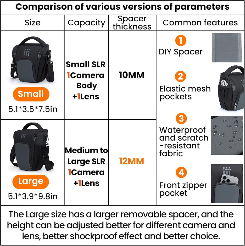 Cwatcun Camera Sling Bag, Waterresistant DSLR Shoulder Pack for Photography