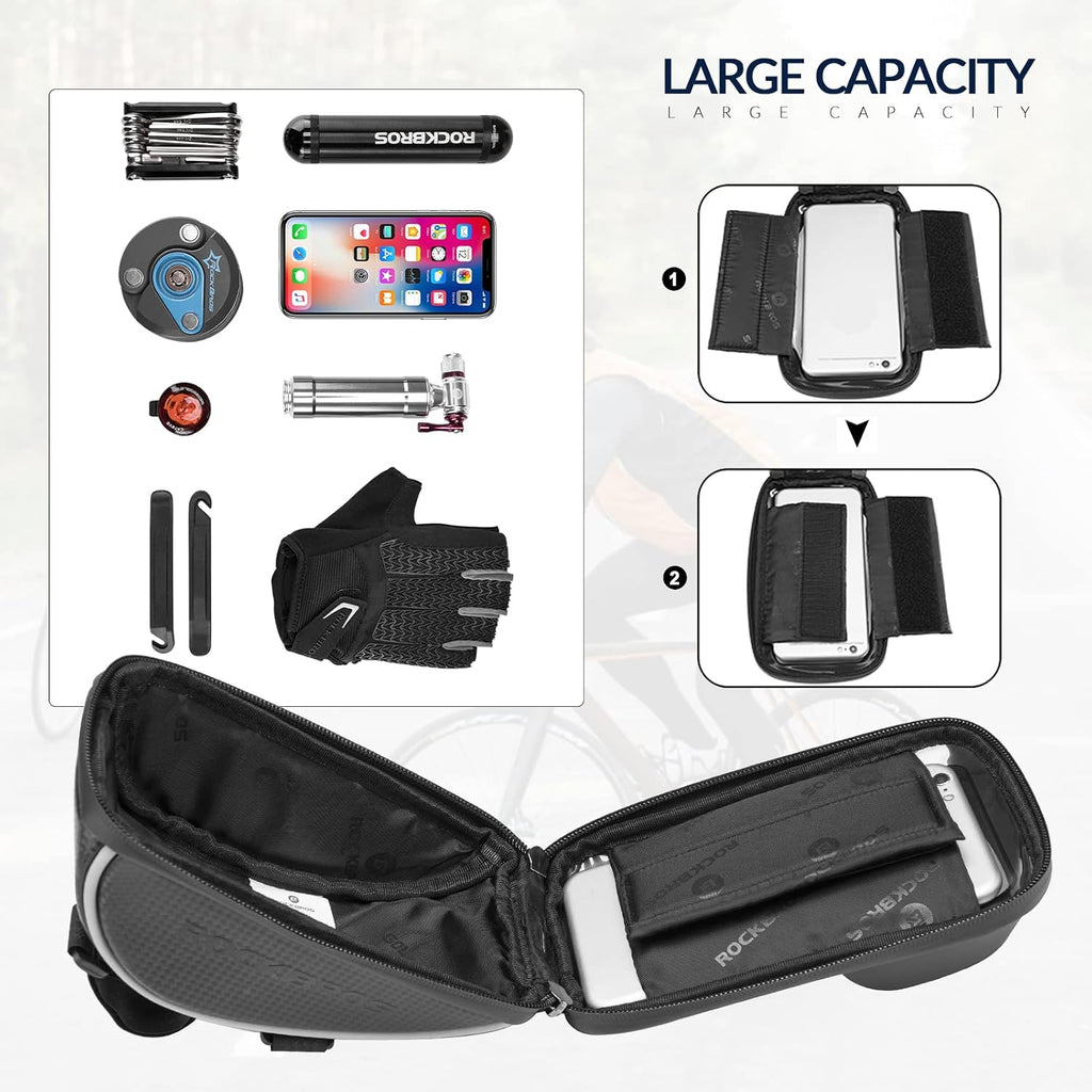 ROCKBROS Bike Phone Mount Bag, Waterproof Handlebar Bag for Cycling