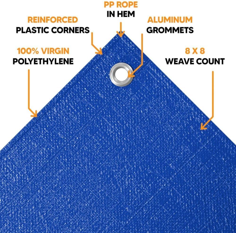 TarpsPlus Light-Duty 6 Mil Poly Tarps, Waterproof & Tear Resistant Temporary Cover, Multi-Purpose Tarp for Cars, Garden, Equipment, Camping & Outdoor Use, Blue 20' x 20'