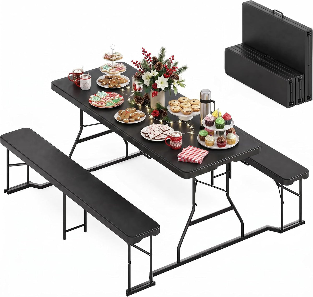 DWVO 6ft Picnic Table Set, Outdoor Folding Picnic Tables with Benches