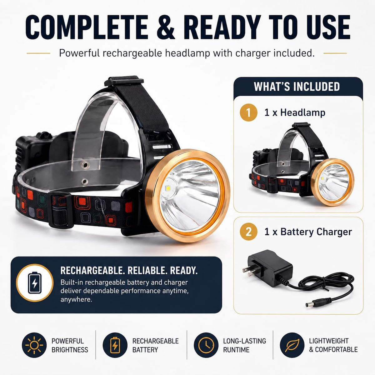 Super Bright Rechargeable Coon Hunting Headlamp, LED Spotlight Head Torch with Power Supply, Waterproof Headlight Flashlight for Outdoor Hunting, Fishing, Hiking, Camping, Night Work
