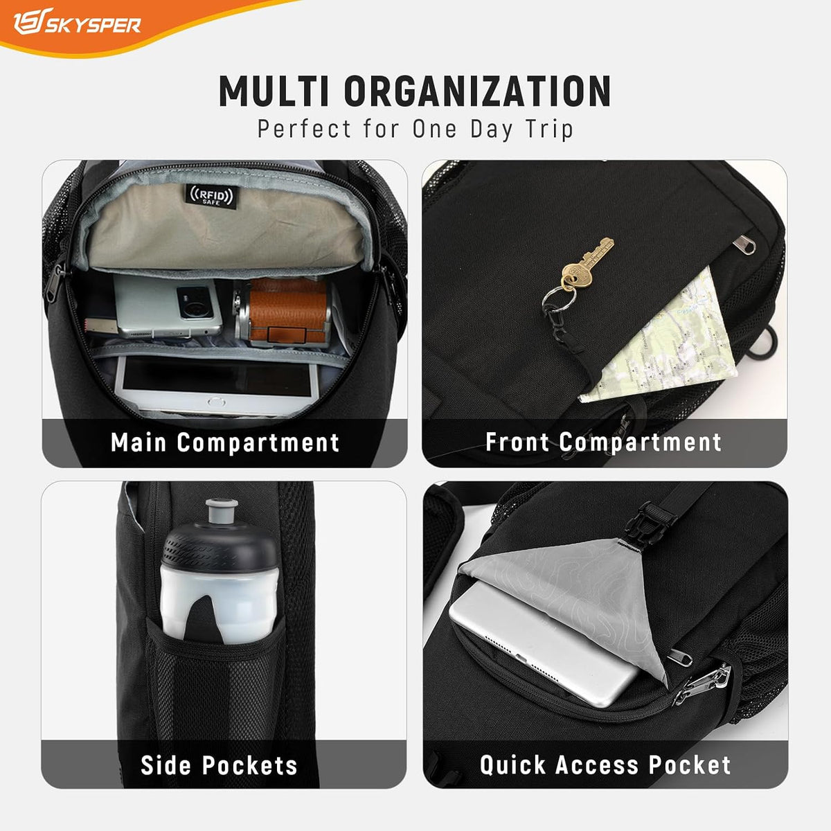 SKYSPER Sling Bag RFID Cross Body Bag Recycled Crossbody Backpack Travel Daypack