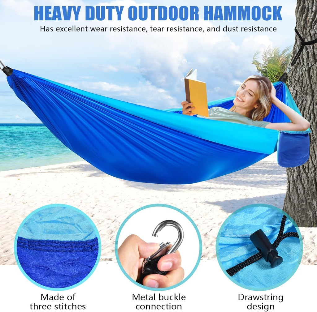 OBTANIM Camping Hammock 500lbs Portable Lightweight Single or Double Hammock with Tree Straps and Carry Bag for Camping Backpacking Hiking Travel Beach Outdoor Indoor (Blue and Dark Blue)
