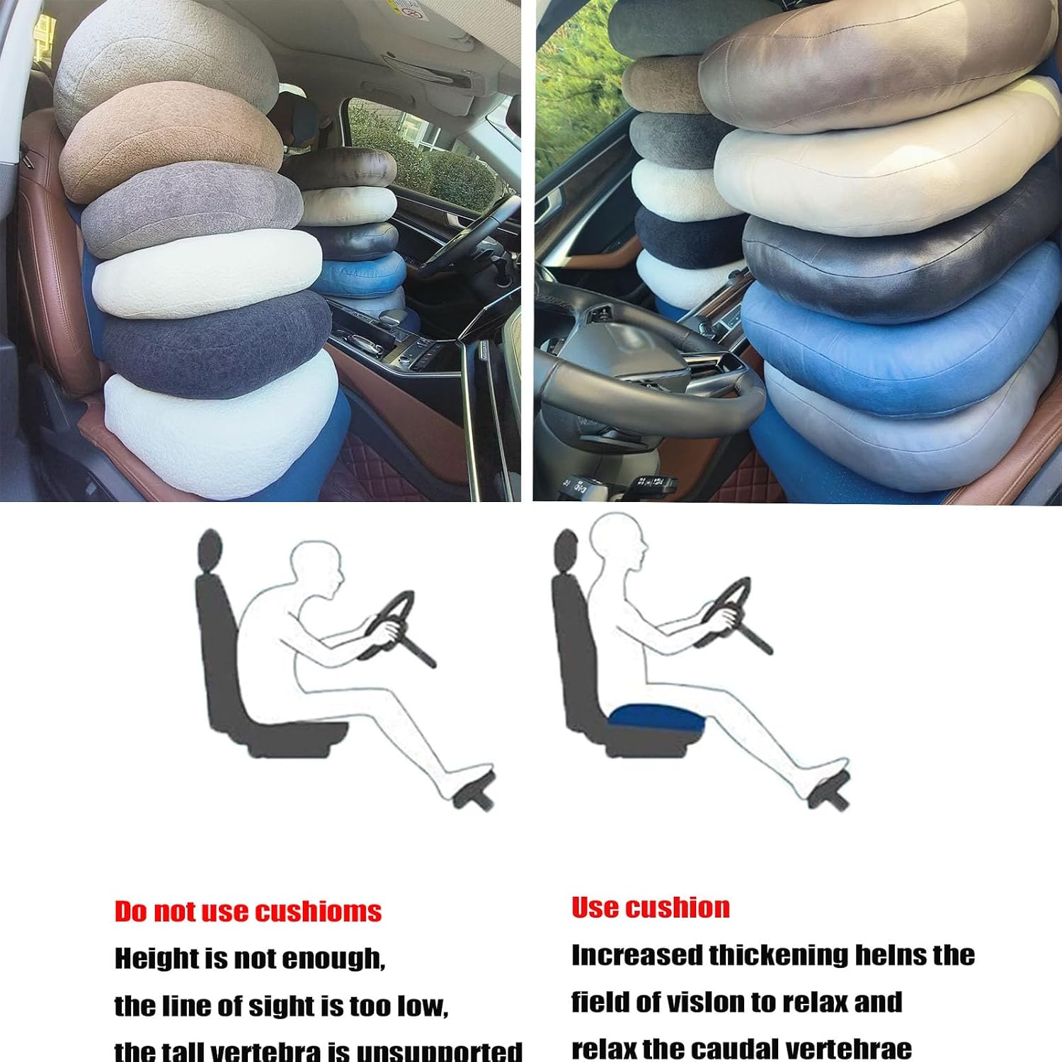 adult car seat booster for height/drivers seat booster cushion for adults-Increase The Field of View by 12cm/4.7in,Plush shell, breathable,with handle,easy to carry,for Cars,Office,Home（Light Brown）