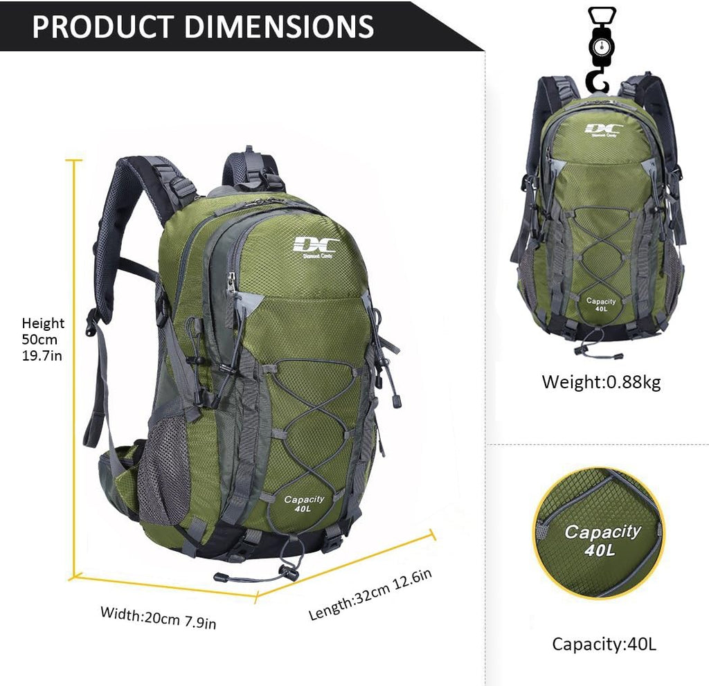 Diamond Candy 40L Hiking Backpack Waterproof Daypack for Men and Women