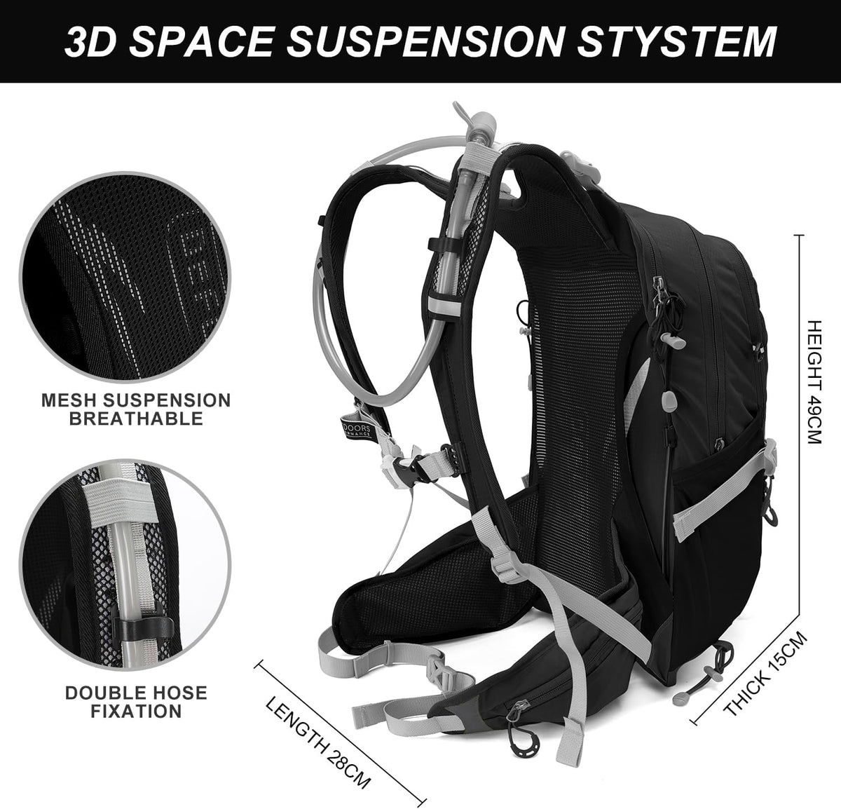IX INOXTO 20L Hydration Backpack, Waterproof Hiking Internal Frame Backpacks with 2L Hydration Water Bladder and Rain Cover for Men, Lightweight Travel Daypack for Cycling,Camping,Ski (black)