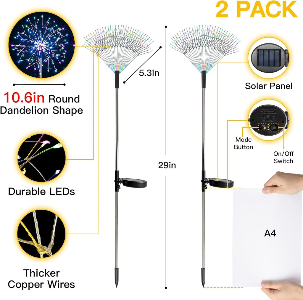 suddus Solar Garden Lights Outdoor 2Pack 150LED Firework Lights Multicolor