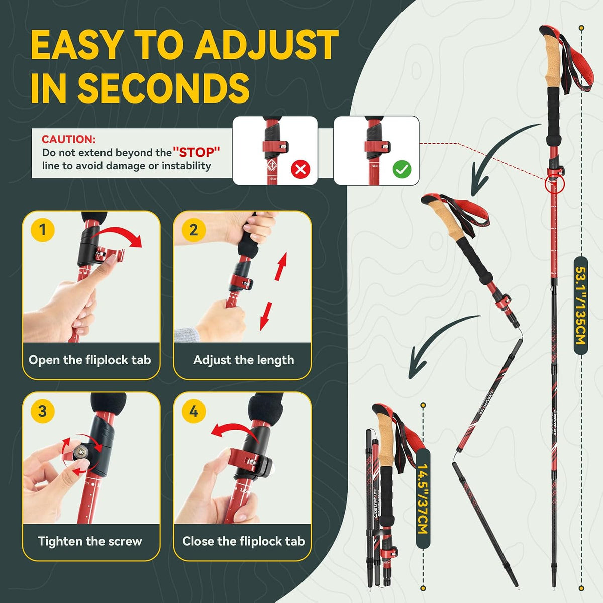 Clostnature Carbon Fiber Collapsible Trekking Poles for Hiking, Walking