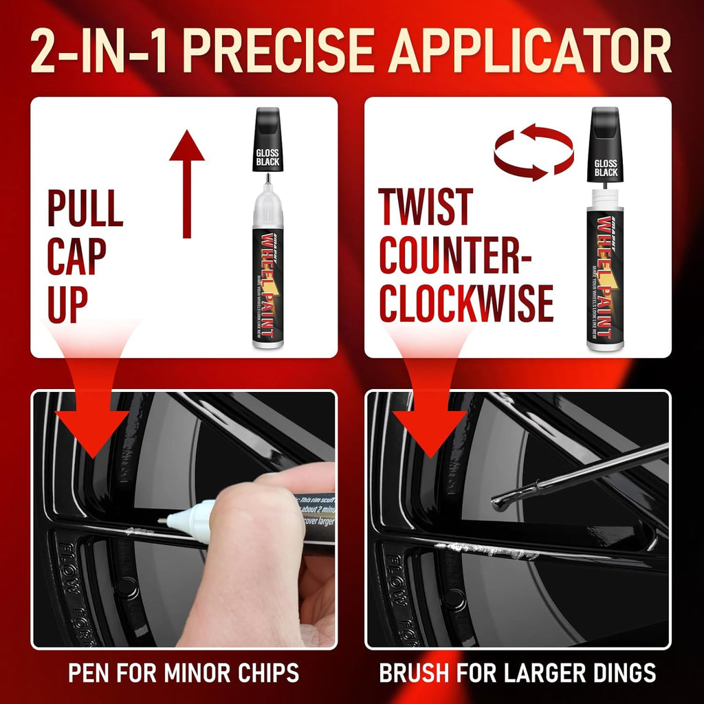Gloss Black Rim Touch Up Paint, Rim Paint for Curb Rash & Scratch, Car Rim Curb Rash Repair Kit for Alloy, Enamel, Metal, Universal Black Automotive Touch Up Paint Pen (1 fl oz)