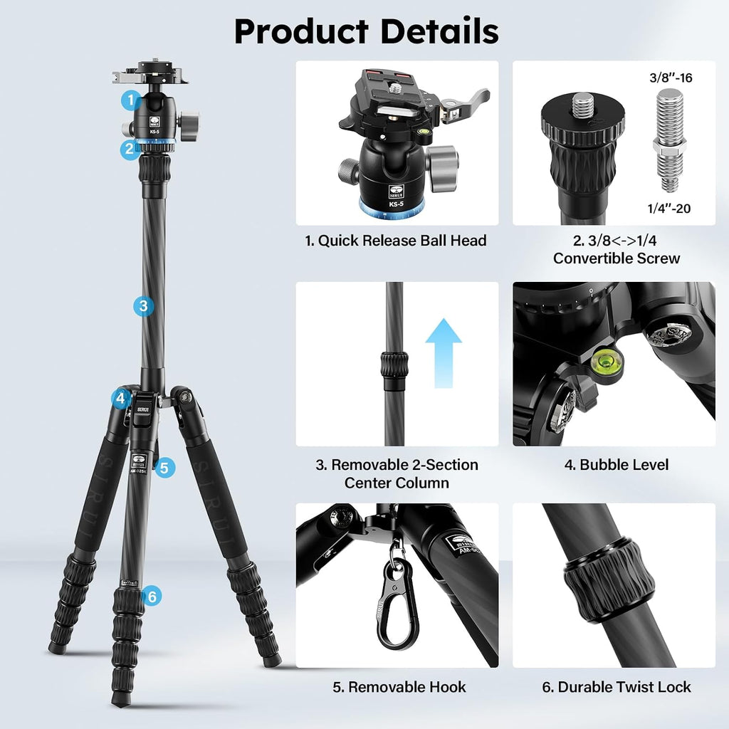 SIRUI AM-025K+KS-5 Carbon Fiber Travel Tripod, Ball Head, 55.1"