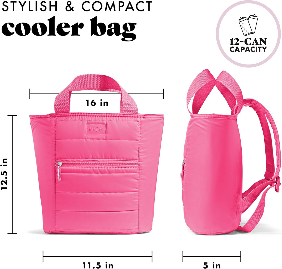 Fit & Fresh Mari Insulated Soft Backpack Cooler Tote, 12-Can Capacity