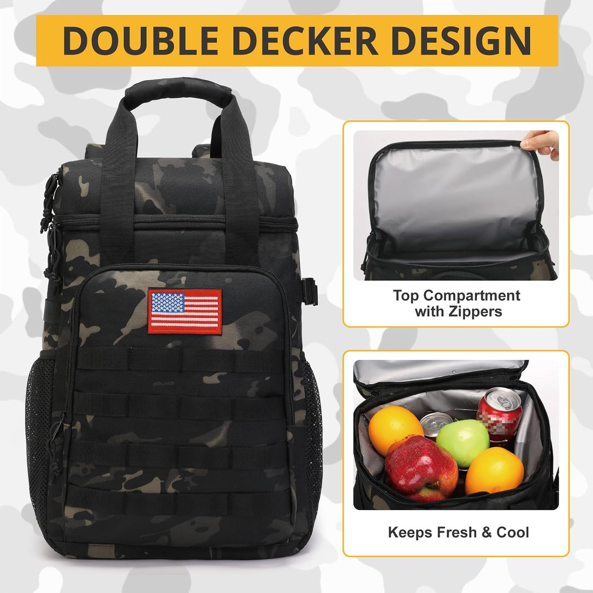 Tactical Backpack Cooler,25L Lunch Ice Chest with Handle for Men Adult Work