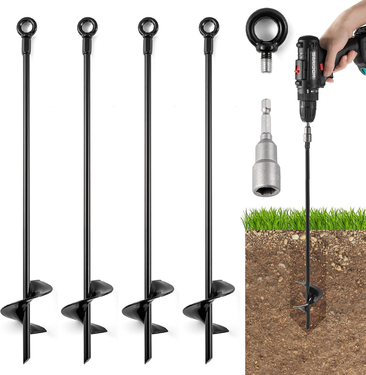 2pcs 15'' Ground Anchors Screw in Tent Stakes - Heavy Duty Earth Anchors