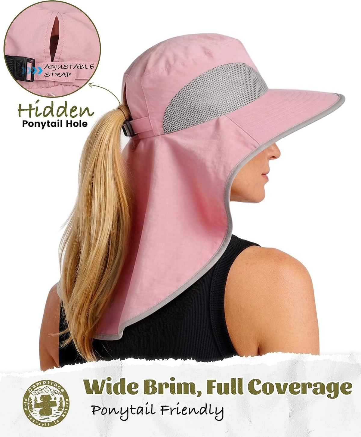Camptrace Sun Hats for Women Men with Neck Flap UV Protection Wide Shade