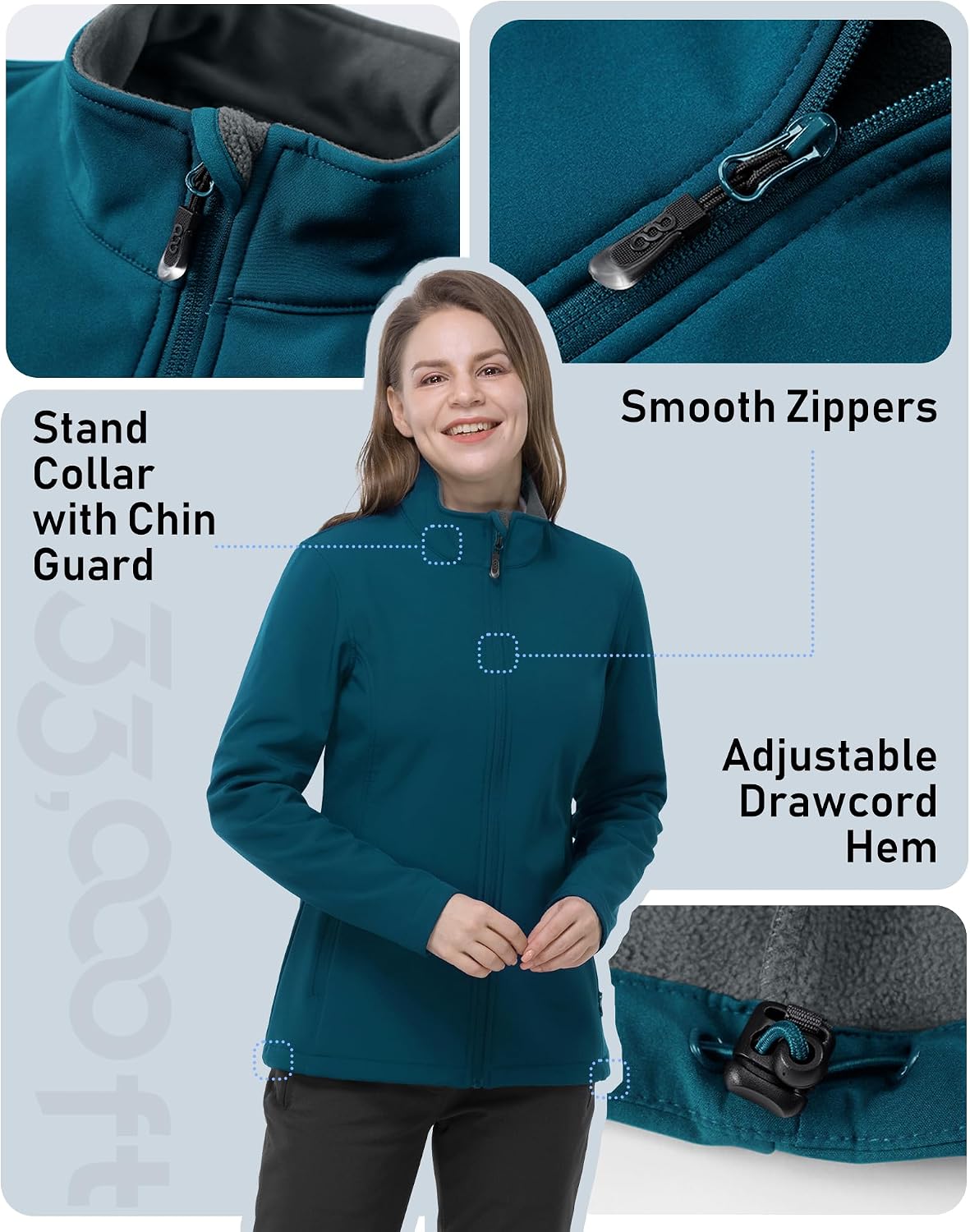 33,000ft Women's Waterproof Softshell Jacket Lightweight Fleece Lined Coat