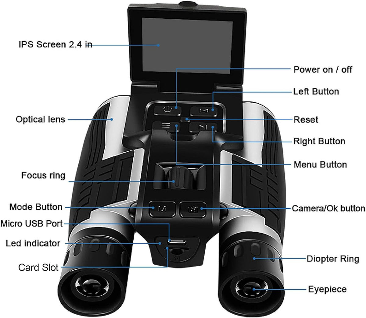 12x32 Binoculars with Camera, HD Bird Watching Binocular with Clear View, 2.4" LCD Display 12X 48MP Pictures 2.5K Videos Camera for Bird Hiking Travel Cruise (Black)