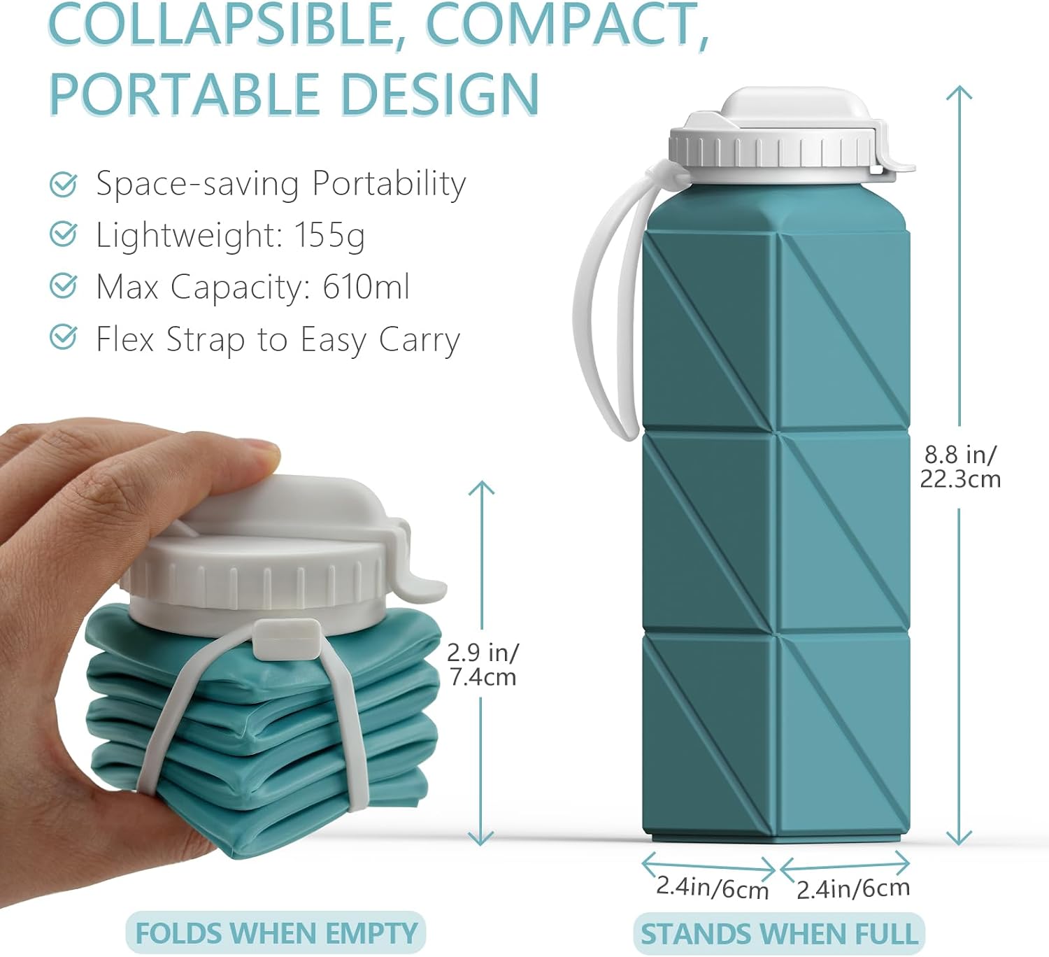 BEAUTAIL Collapsible Water Bottles with Straw 21 oz, Travel Water Bottle