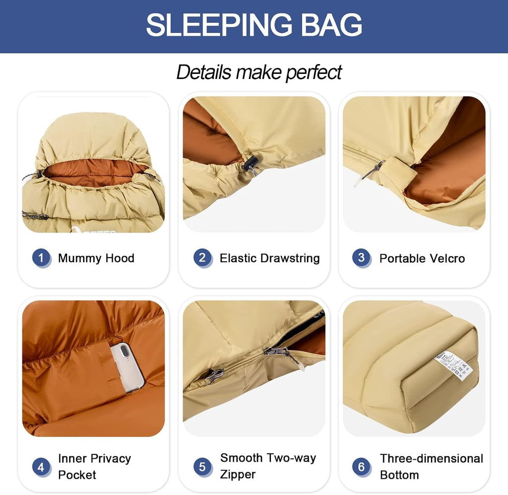 Ultralight Down Sleeping Bag for Adults, 600 Fill Power Backpacking