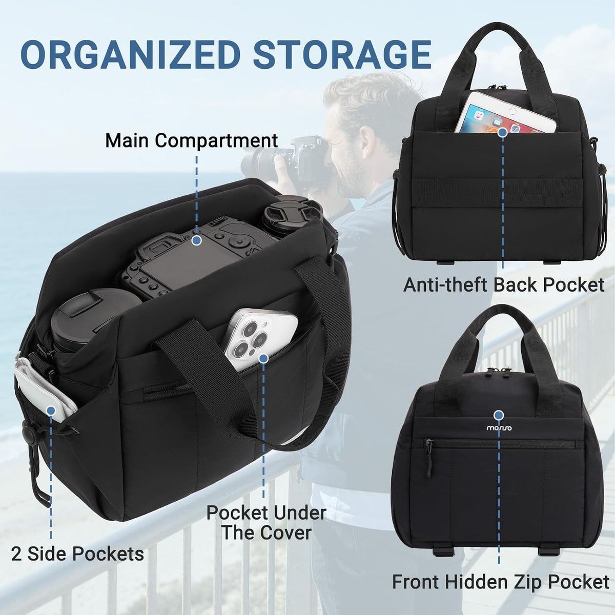 MOSISO Camera Bag, Photography Shoulder Bag Padded Camera Case, Black