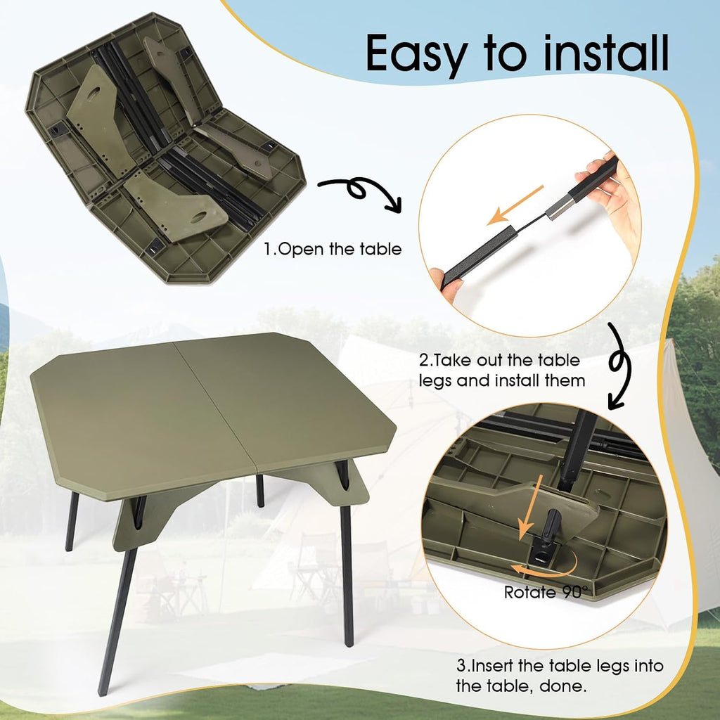 ele ELEOPTION Portable Small Folding Camping Table Aluminum Legs Green