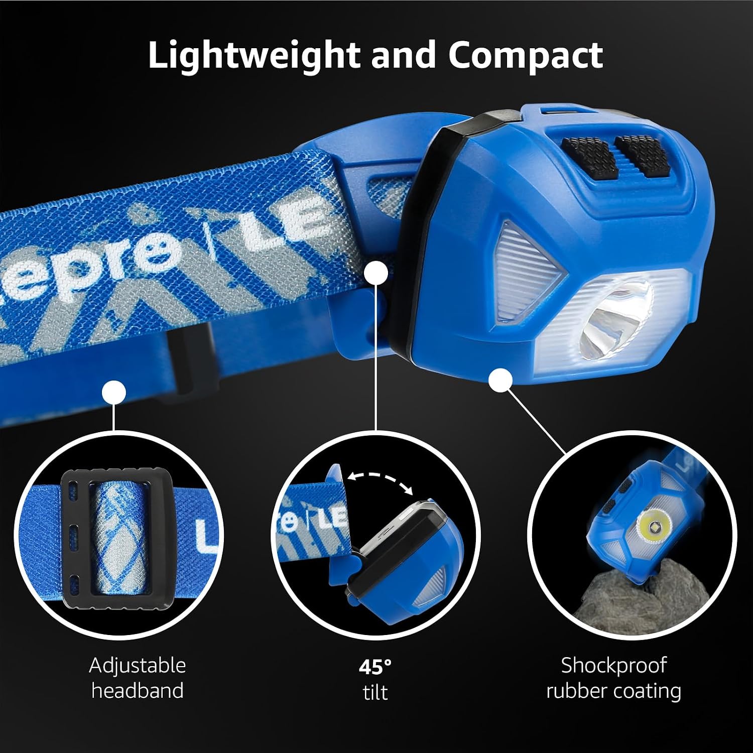 Lepro Headlamp Battery Powered Waterproof LED Headlight 2 Pack - Blue