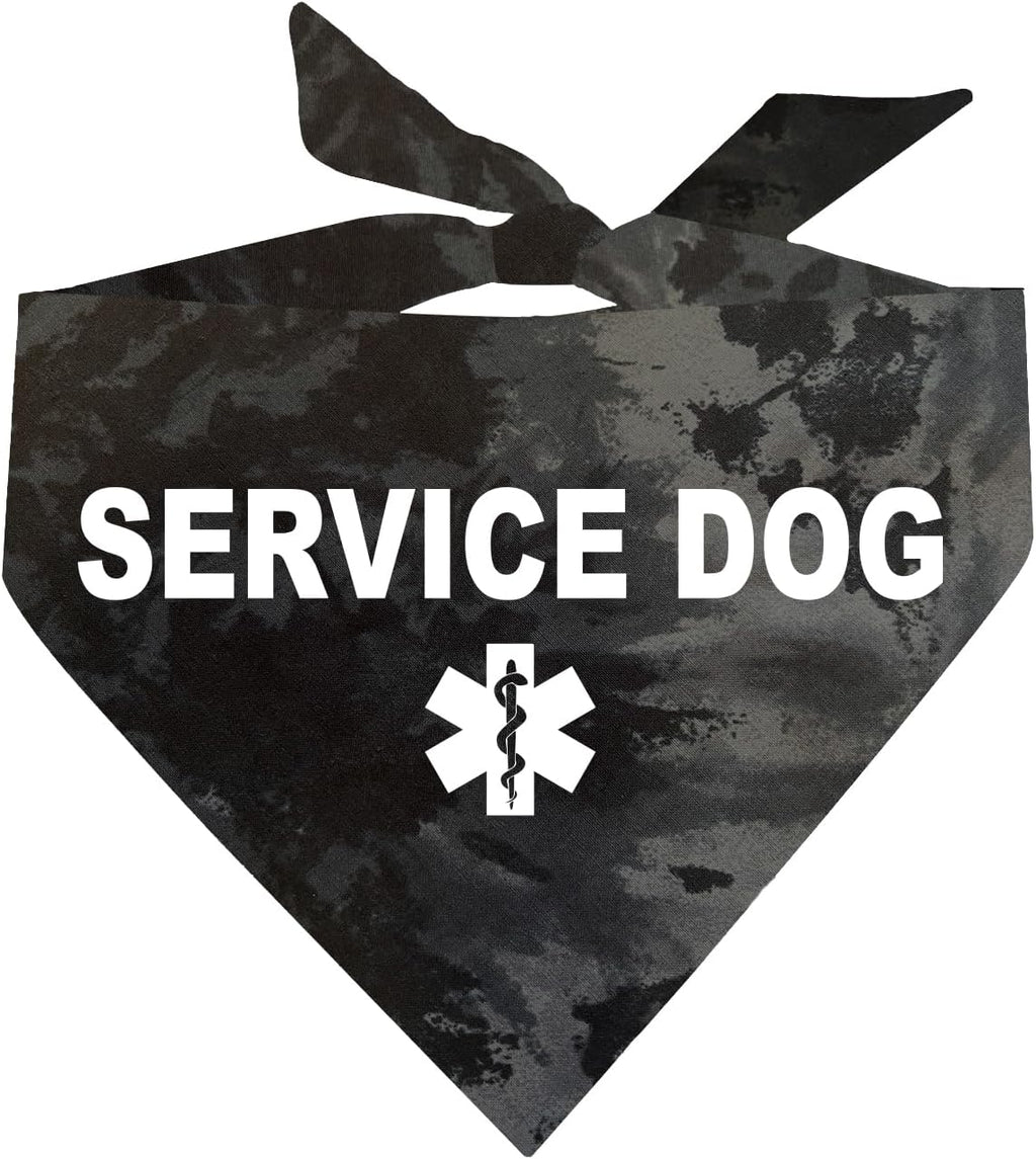 Service Dog Dog Bandana | 100% Cotton Tie Dye Triangle |Service Dog | Working Animal | Assistance | One Size | Black Scrunch (307)