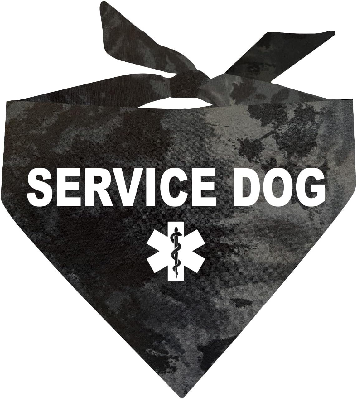 Service Dog Dog Bandana | 100% Cotton Tie Dye Triangle |Service Dog | Working Animal | Assistance | One Size | Black Scrunch (307)