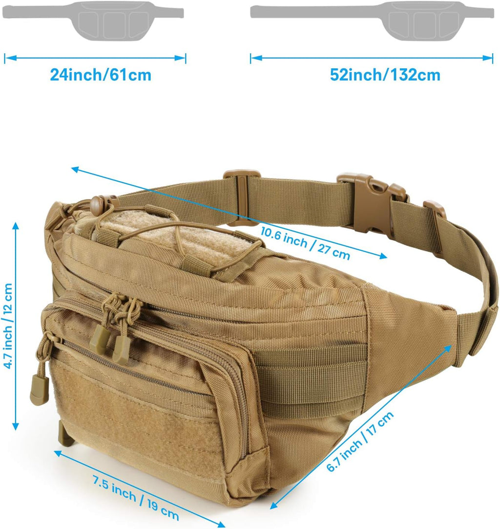 SOWHUP Tactical Fanny Pack,Military Waist Bag Pack with U.S Patch Utility Hip Belt Bumbag for Outdoor Fishing Hiking (Tan(4 Zipper Pockets))
