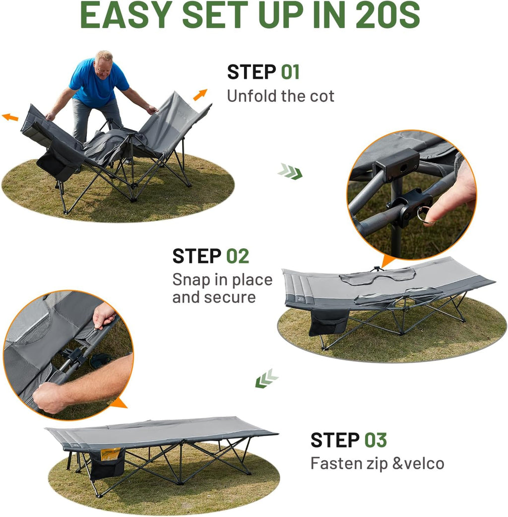 TIMBER RIDGE 31.8" Extra Wide Camping Cot for Adult, Easy Set Up, Heavy Duty Oversized Sleeping Bed with Carry Bag for Camping, Travel and Outdoors, Support up to 450lbs, Grey 2 Pack