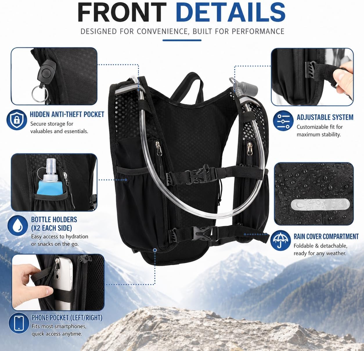 Zavothy Hydration Vest Pack with 1.5L Water Bladder, Lightweight 6L Hydration Backpack for Running, Hiking & Cycling, Breathable Reflective Hydration Vest for Men & Women