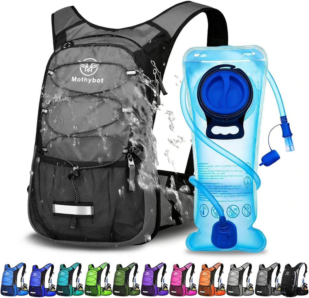 Mothybot Hydration Pack, Insulated Hydration Backpack with 2L BPA Free Water Bladder and Storage, Hiking Backpack for Men, Women, Kids for Running, Cycling, Camping - Keep Liquid Cool up to 5 Hours