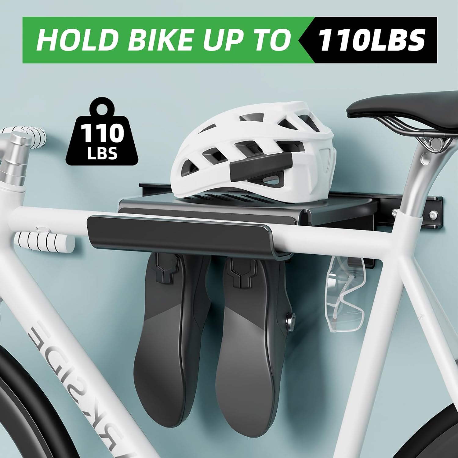 Bike Wall Mount Rack with Shelf and Hooks Saving space