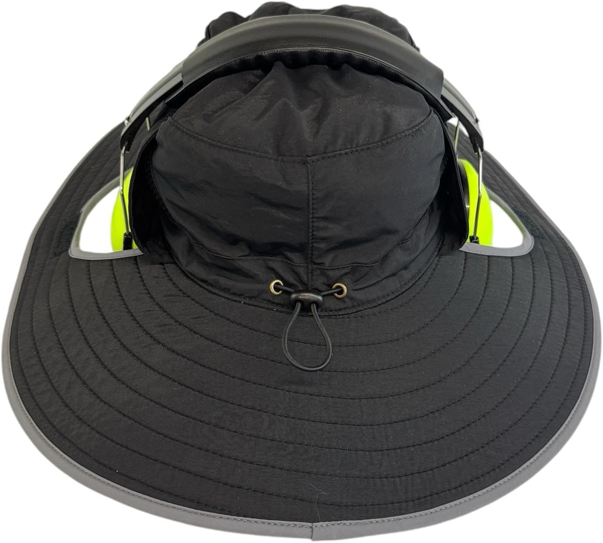 SPF 50+ Bucket Hat Compatible with Ear Protection Headphones – Sun Protection Hat for Lawn Mowing, Construction, Yard Work